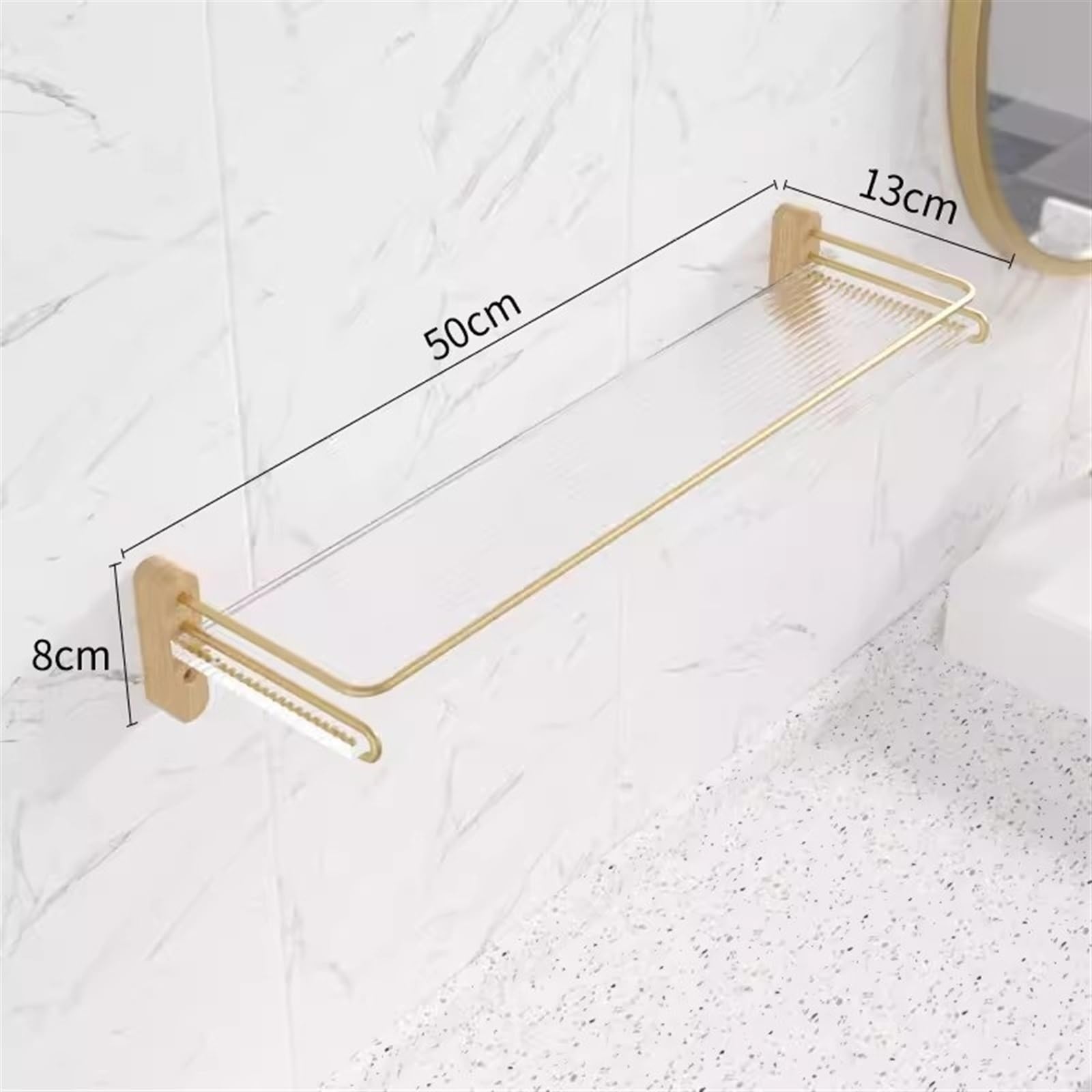 Mensola Doccia Mensole da bagno in acrilico, mensola da bagno in acrilico montata a parete con corrimano in acciaio inossidabile dorato, mensola da doccia galleggiante staccabile Mensole Bagno(Natural