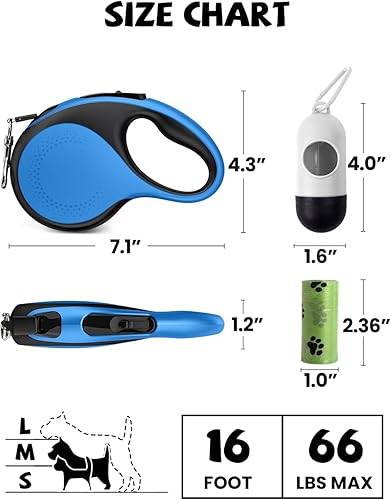 Miniatura 2 de Correa retráctil para perro con luz LED, correa recargable de 16 pies para perros pequeños y medianos de hasta 66 libras, 360 sin enredos, control