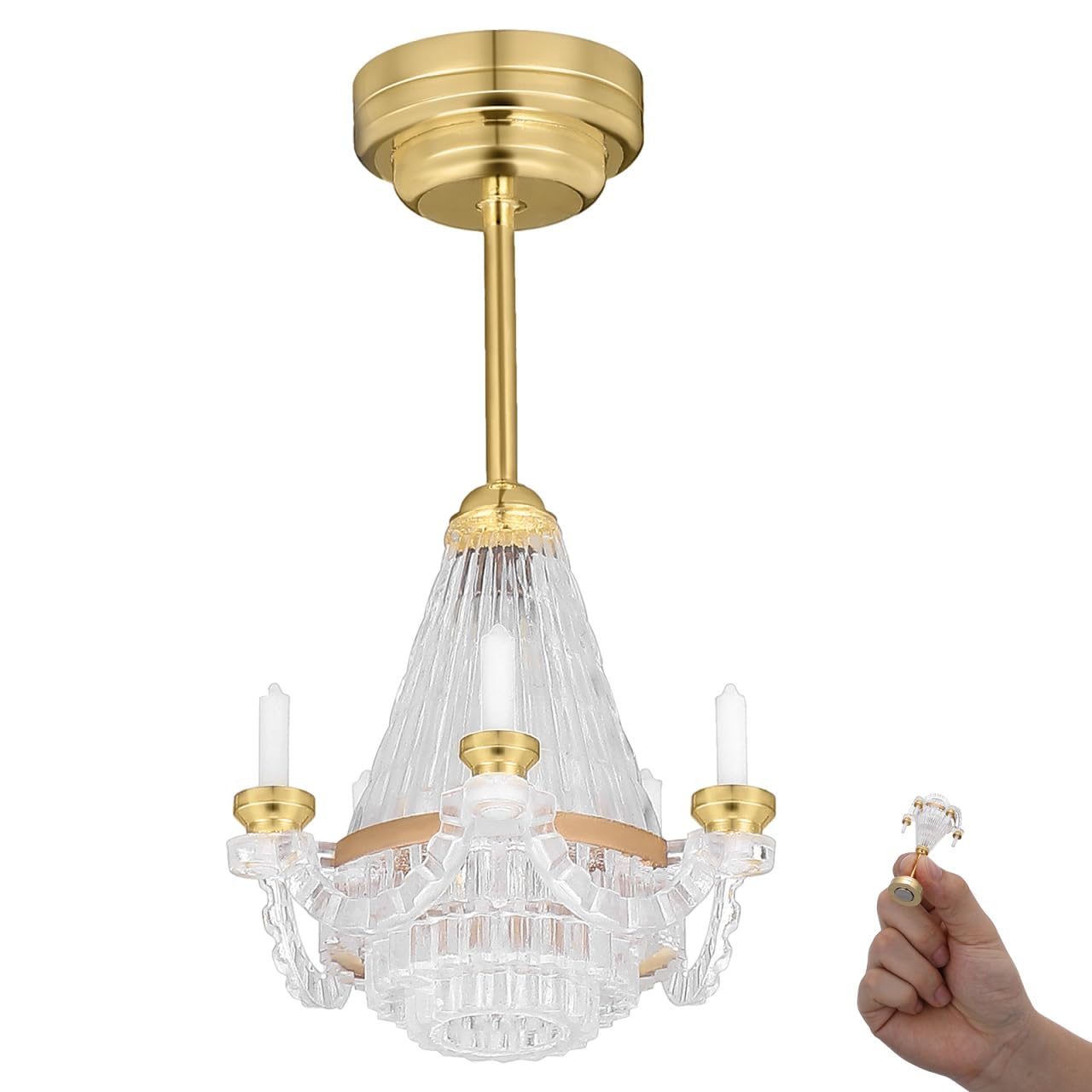 UKCOCO 1:12 Scale Dollhouse Chandelier, Led Miniature Ceiling Light for Dolls House Accessories, Battery Operated Wireless Magnetic Lamp, Small Mini Furniture Decoration