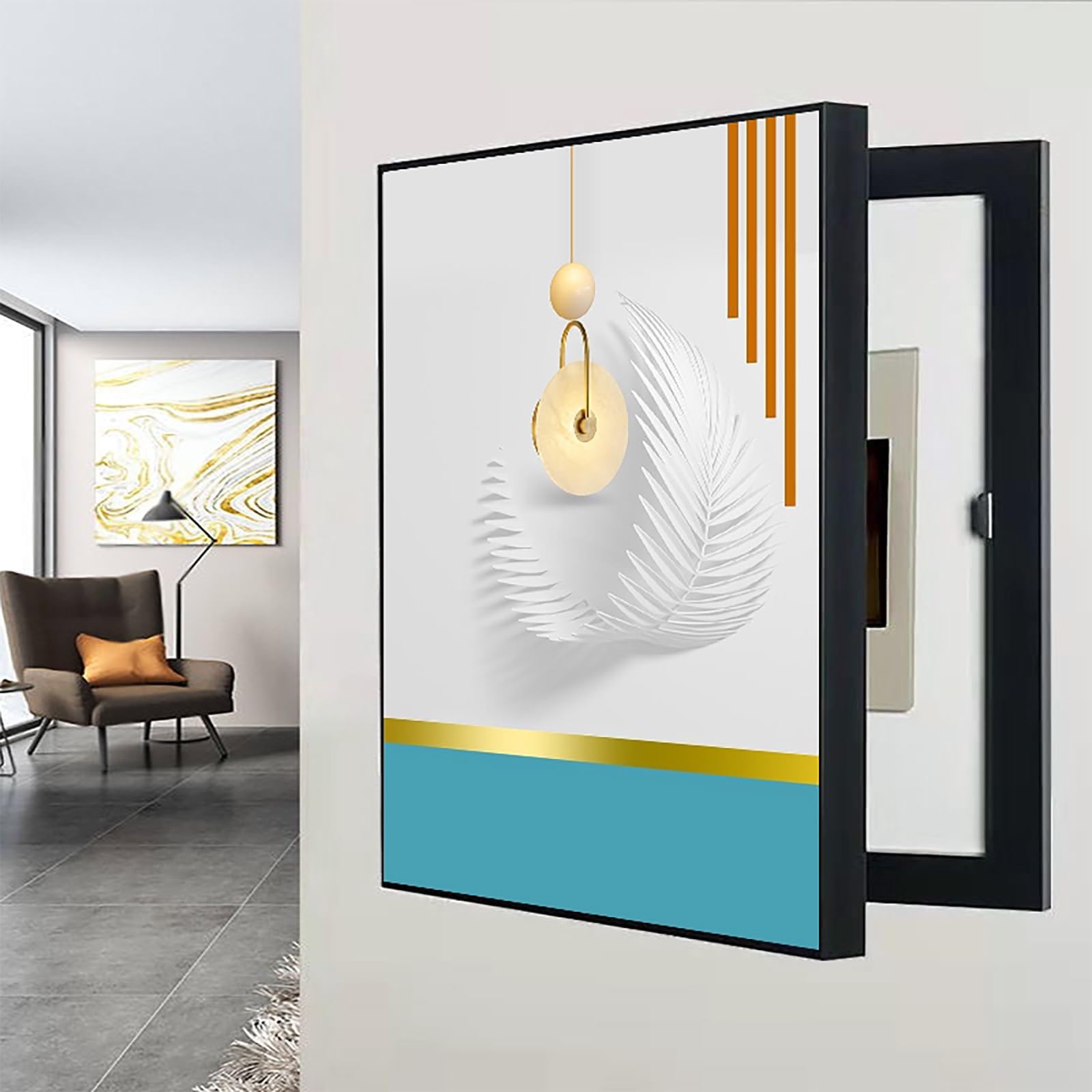 Genérico Cubiertas Decorativas para Paneles eléctricos, Caja de fusibles empotrable en la Pared, Caja de interruptores Creativa para Sala de Estar, Dormitorio, Oficina, cafetería - Negro, 40 x 50 cm