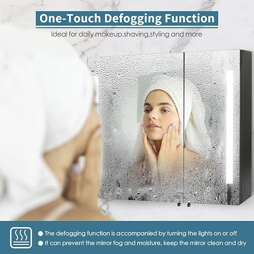 Miniatura 4 de Movo Botiquín iluminado con espejo, 30 pulgadas x 26 pulgadas, espejo LED para baño con luces y almacenamiento, antivaho, regulable, cambio de