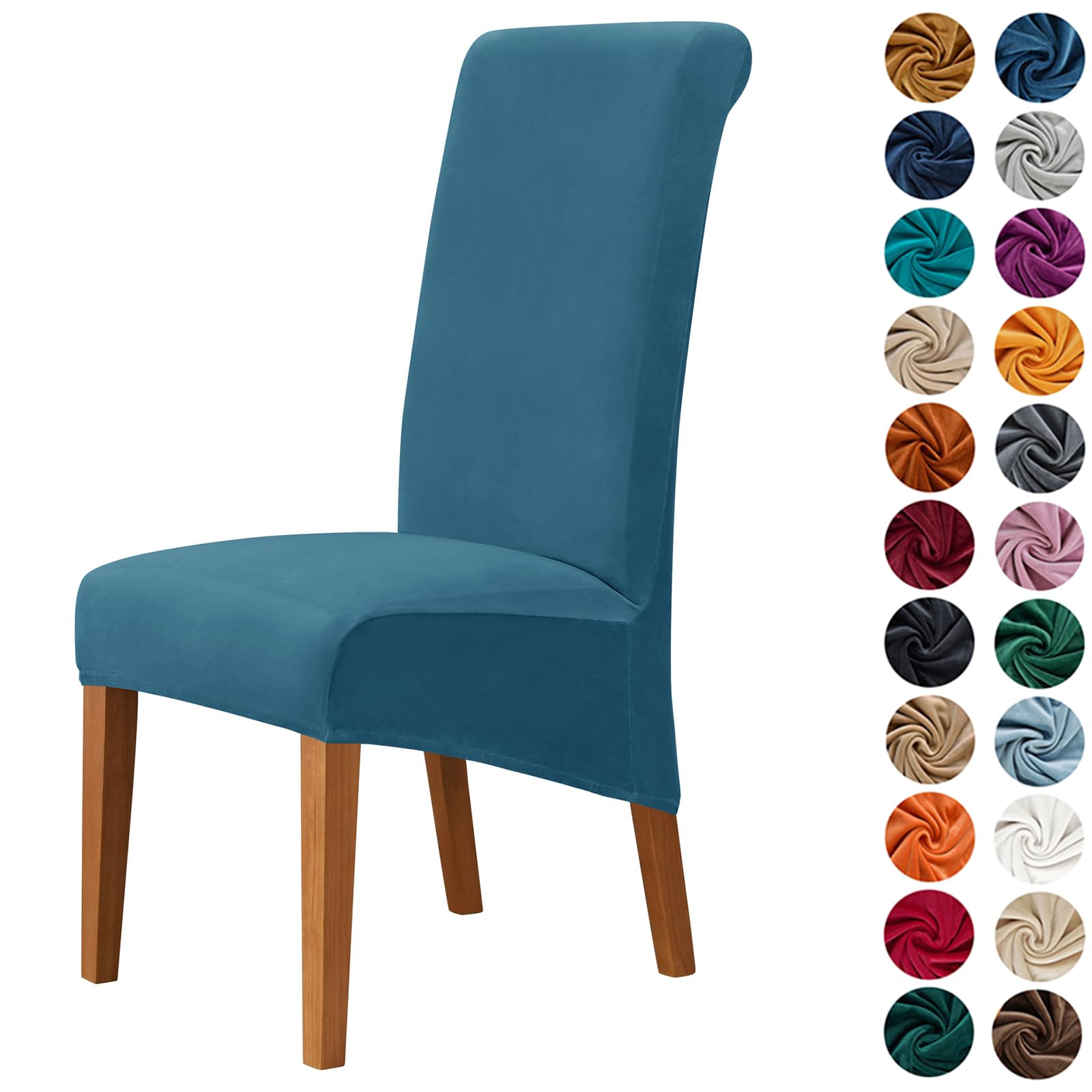 Morbuy Chair Covers Set of 2/4/6, Velvet High Stretch Dining Chair Slipcovers, Removable Washable High Back Chair Protector Covers for Hotel,Ceremony,Banquet,Kitchen,Restaurant (4pc,Peacock Blue)