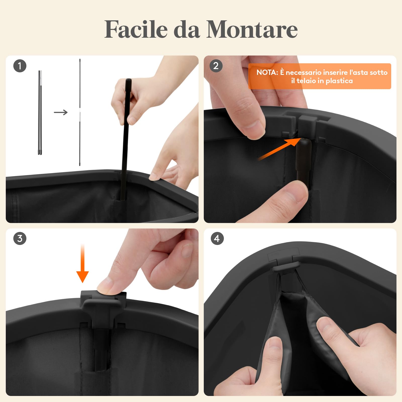 Lifewit Cesto Portabiancheria con Coperchio, Grande Portabiancheria Pieghevole a 3 Scomparti con Sacchi Rimovibili, Laundry Basket per Camera da Letto, Bagno e Lavanderia, 185L, Nero