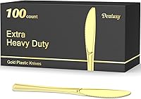 Vista 1 de Dealusy 100 unidades de cuchillos de plástico dorados resistentes desechables, libres de BPA, resistentes al calor, cuchillos desechables