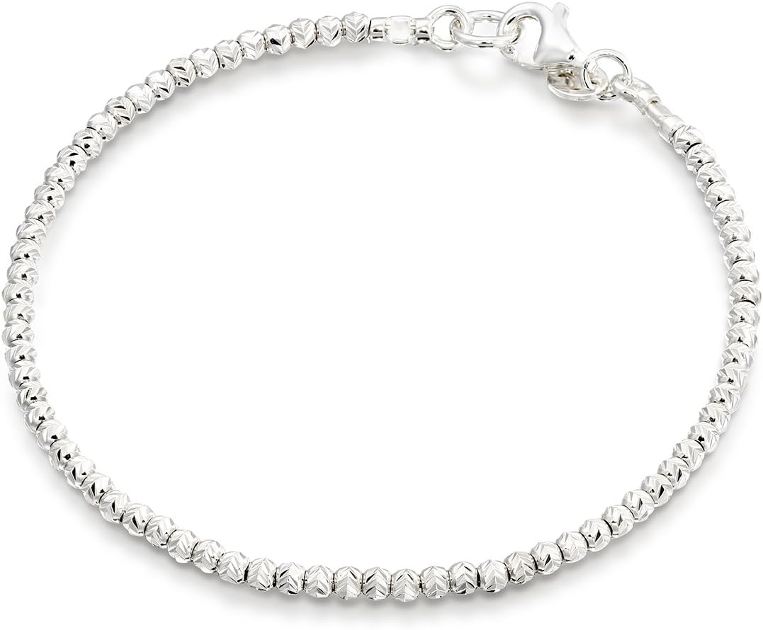 Stera Jewelry Rhodium Plated Diamond-Cut 2.5 mm Beads 925 Sterling Silver Bracelet