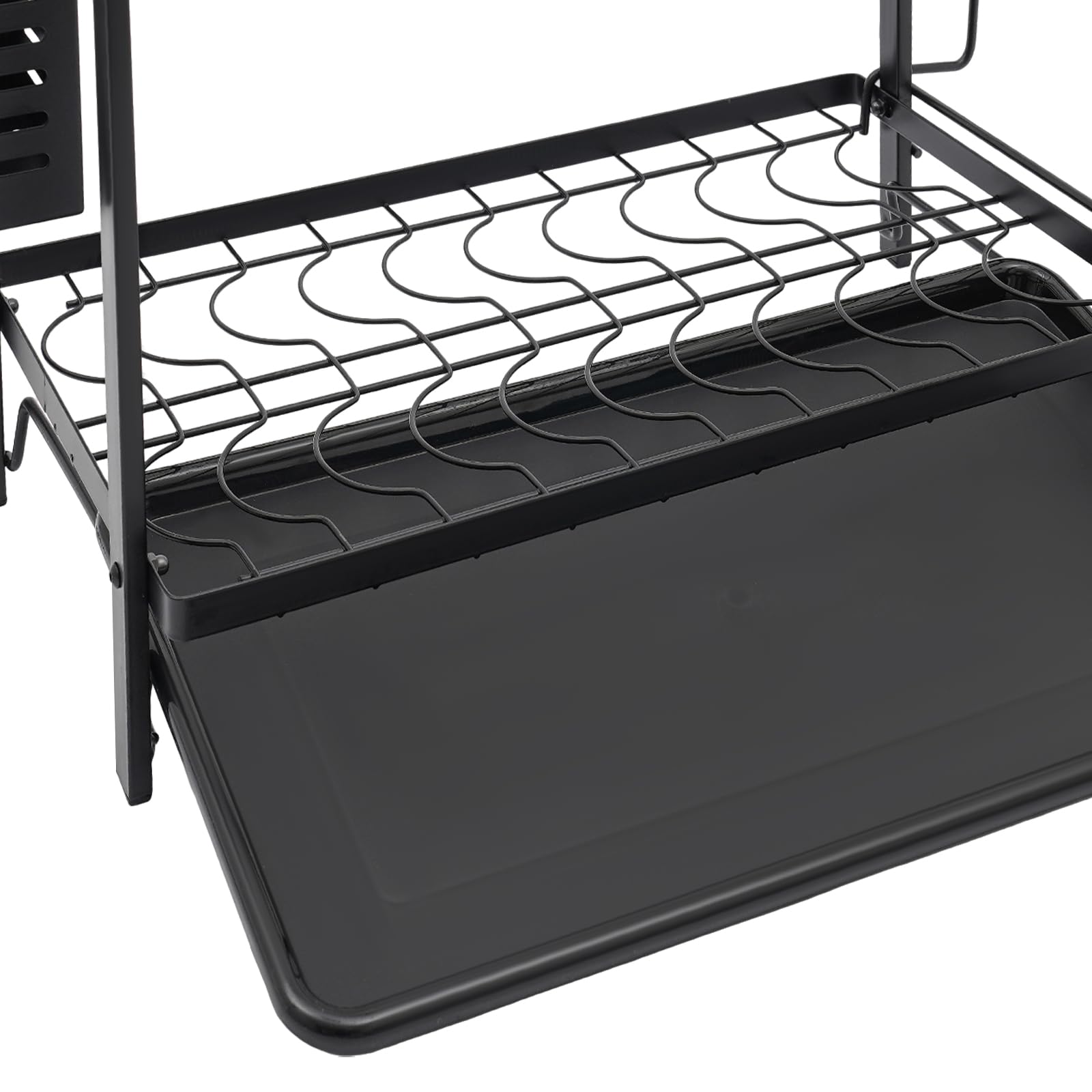 3-stufiges Geschirrabtropfgestell, Geschirrabtropfgestell Edelstahl, Geschirrtrockner mit Utensilienhalter und Abtropfschale, Schneidebretthalter, Geschirrablage für Küche, Platzsparender, Schwarz
