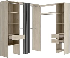 Pegane Ensemble Dressing D'angle - Chêne Naturel, Blanc