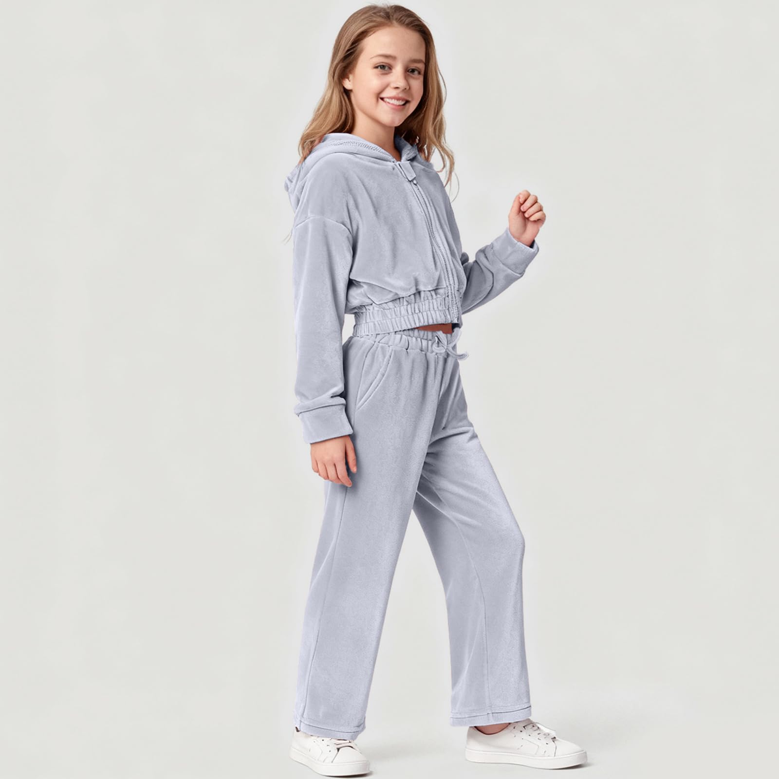 Sportanzug Mädchen Trainingsanzug Bekleidungsset 2tlg Samt Einfarbig Jogginganzug Langarm Sweatjacke mit Kapuze + Sporthose Trainingsanzug Kinder Mädchen Lässige Tracksuit Freizeitanzug Activewear