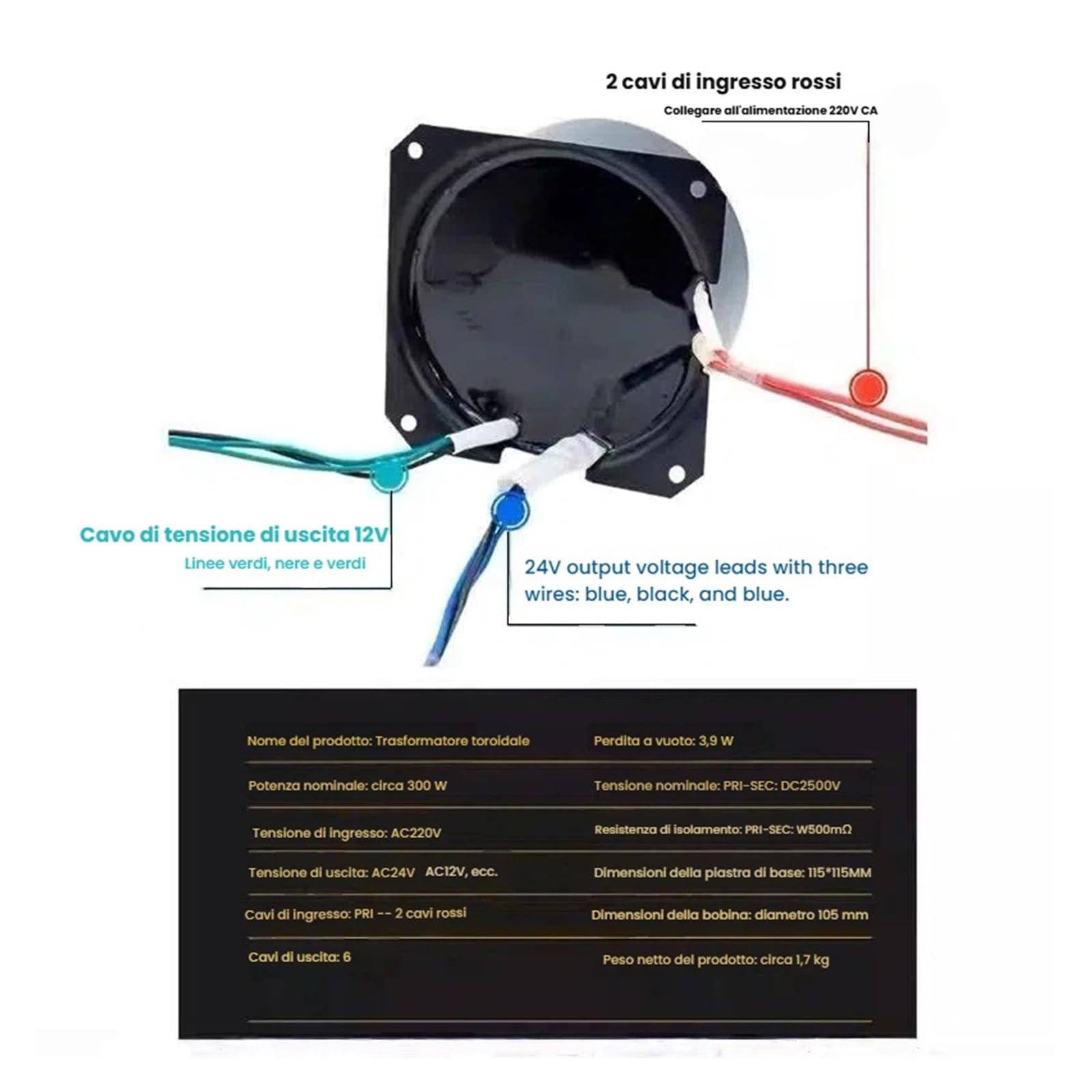 Transformador subacuático a prueba de agua Transformador toroidal epoxi encapsulado doble de 1000 W y 36 V con carcasa blindada for circuitos amplificadores alta potencia
