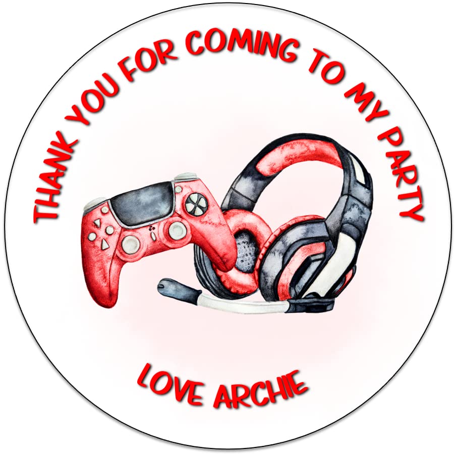 Personalised Gaming Thank You For Coming To My Birthday Party Stickers Favour Box Bag Sweet Cone Seals Gamers Theme