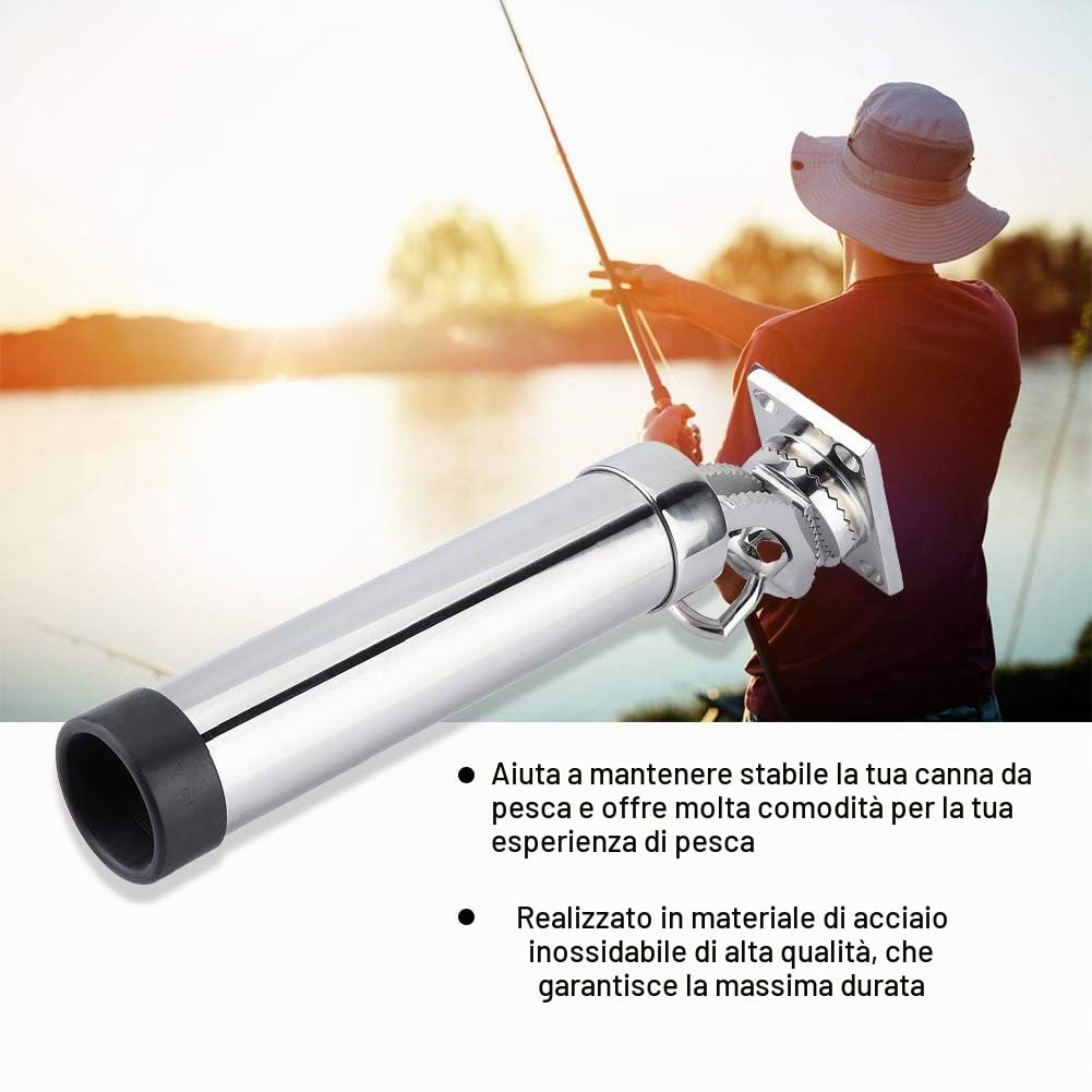 Portacanna Barca Pesca Supporto Regolabile Girevole to Gradi Acciaio Inossidabile Argento, Aramox 360