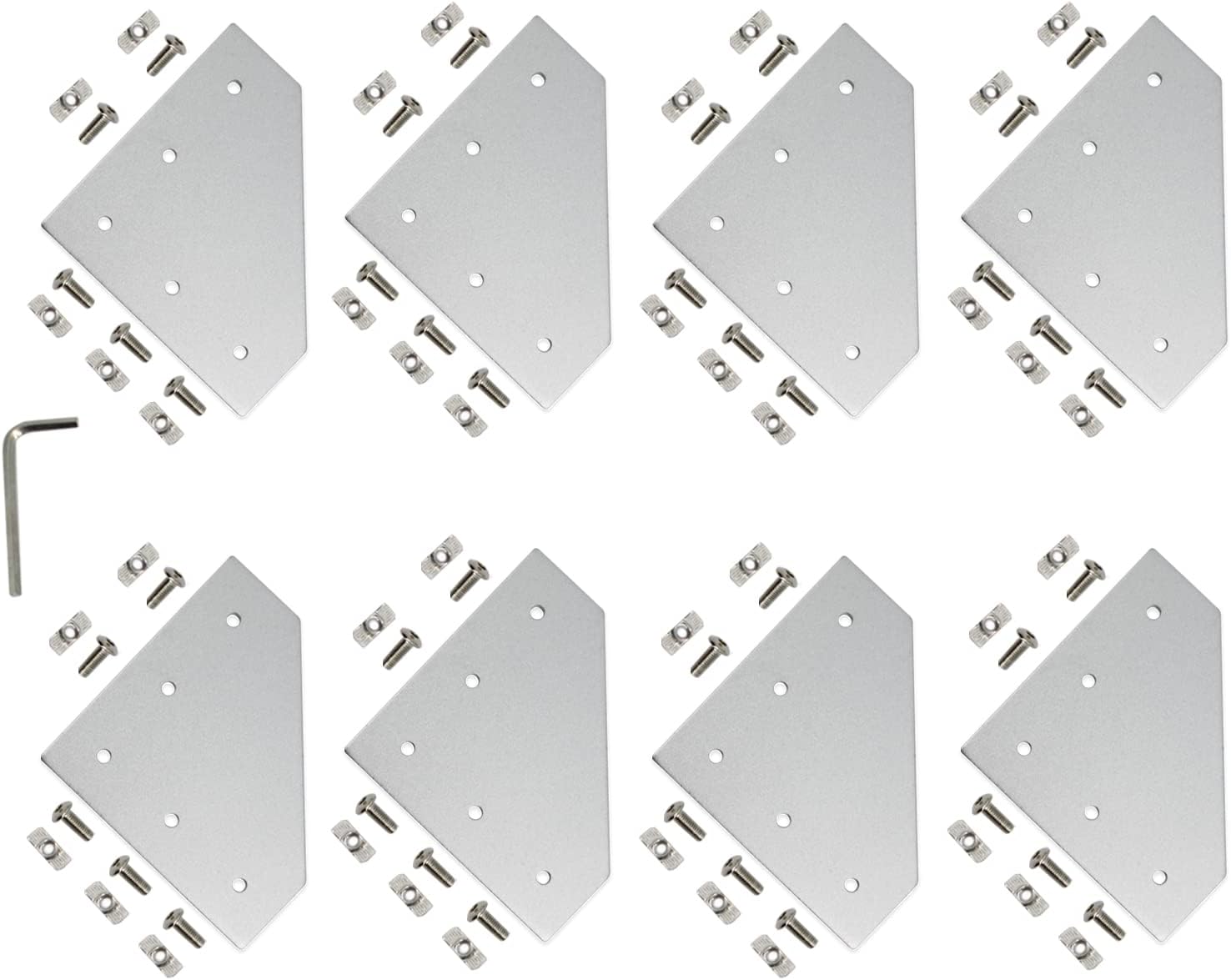 Zeberoxyz 8PCS/Kit Silver L Shape Corner Bracket Plate with Screws and T-Nuts, 5-Hole 90 Degree Joint Board Plate for 4040 Series Aluminum Profile 3D Printer Frame (4040 Series Silver-L with Nut)
