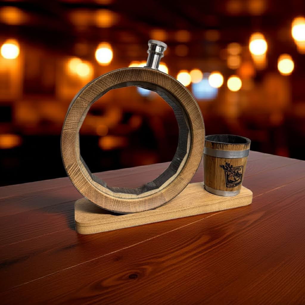 Visualized Aging Barrel with Stand – 750ML Charred Mini Whiskey Barrel – Tempered Glass Viewing Window – American Oak for Aging Whiskey, Bourbon, Rum, Tequila, Cocktails, Wine.