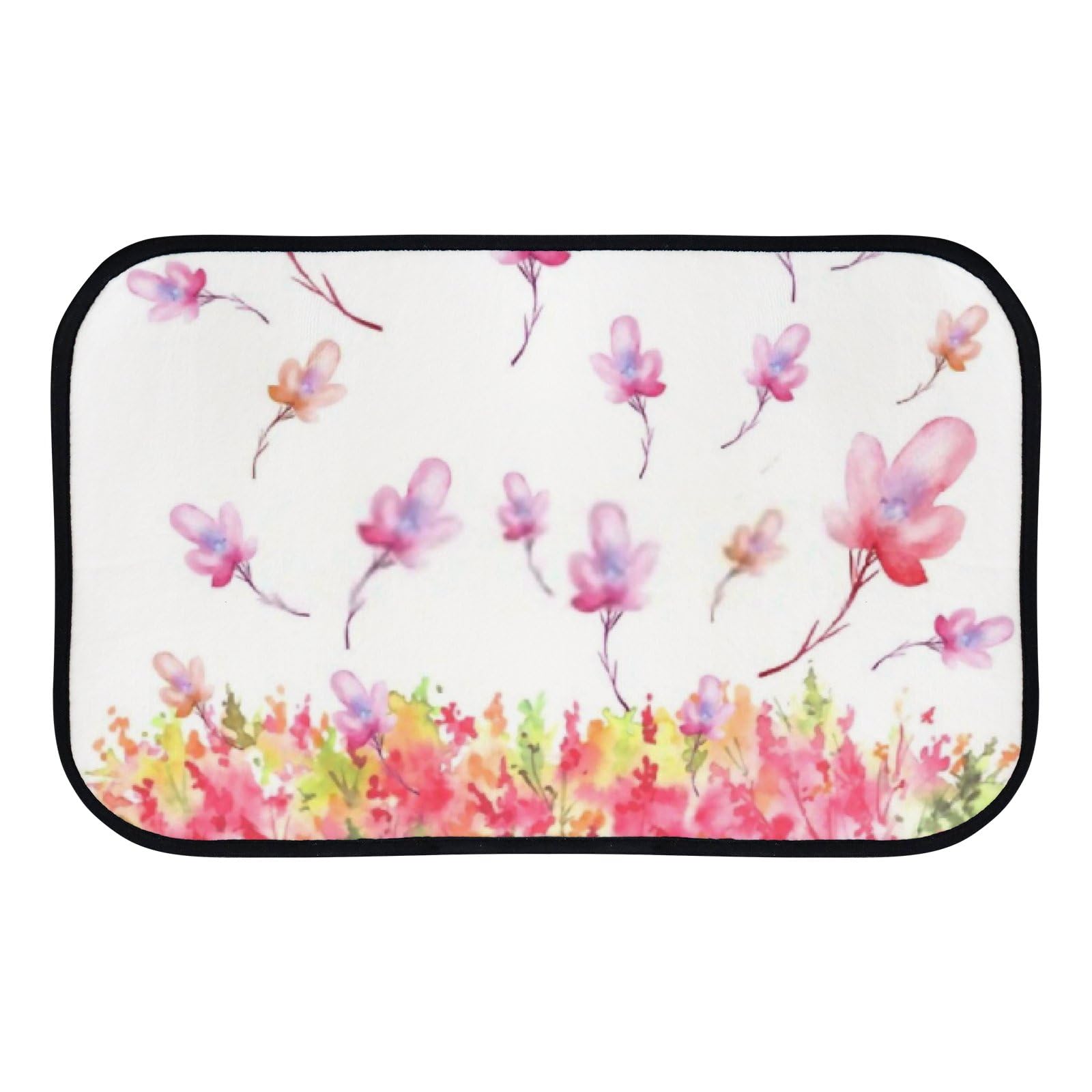 Nuansexi Bathroom Rugs Watercolor Flowers Grasses Pink Green Floor Mats Non Slip Bathmat Doormat Tub Mat Coral Velvet Absorbent Entrance Carpet Mats Machine Washable Bedroom Decor