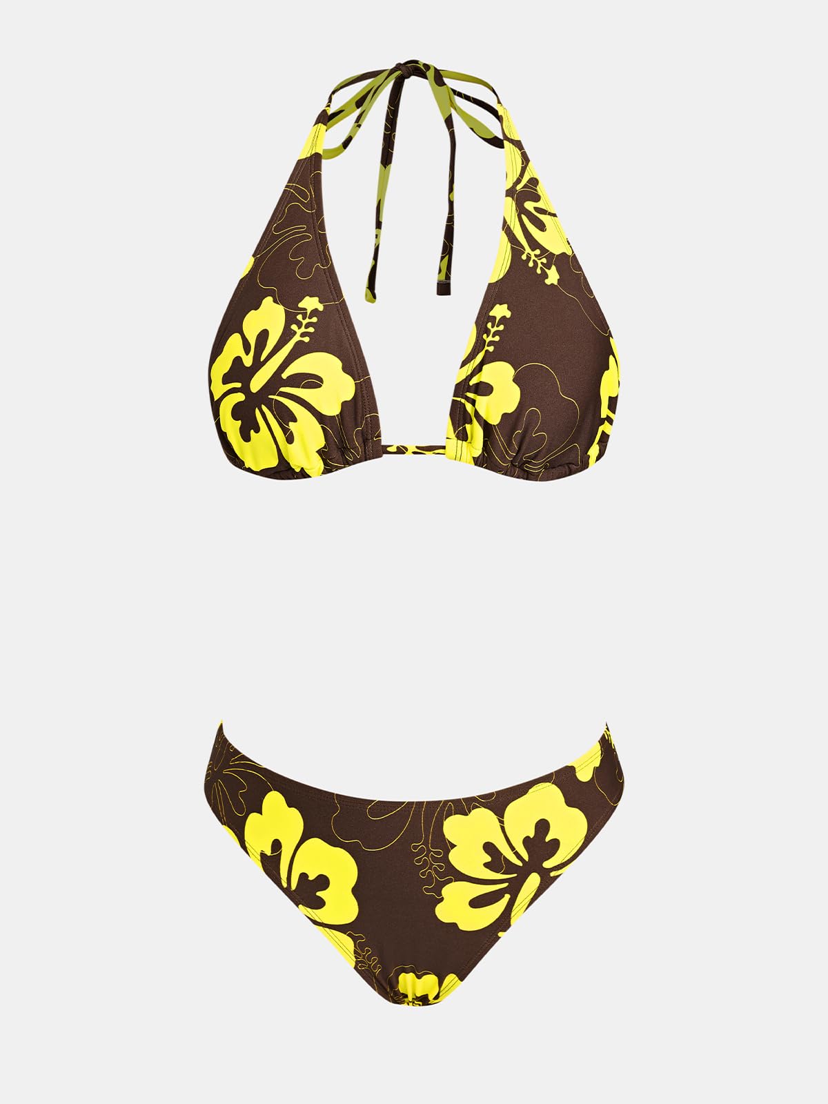 CUPSHE Damen Bikini Set V Ausschnitt Neckholder Rücken Selbstbindendes | Verstellbare Neckholder-Träger, Weiche herausnehmbare Cups, Blumendruck-Design, Selbstbindendes Höschen