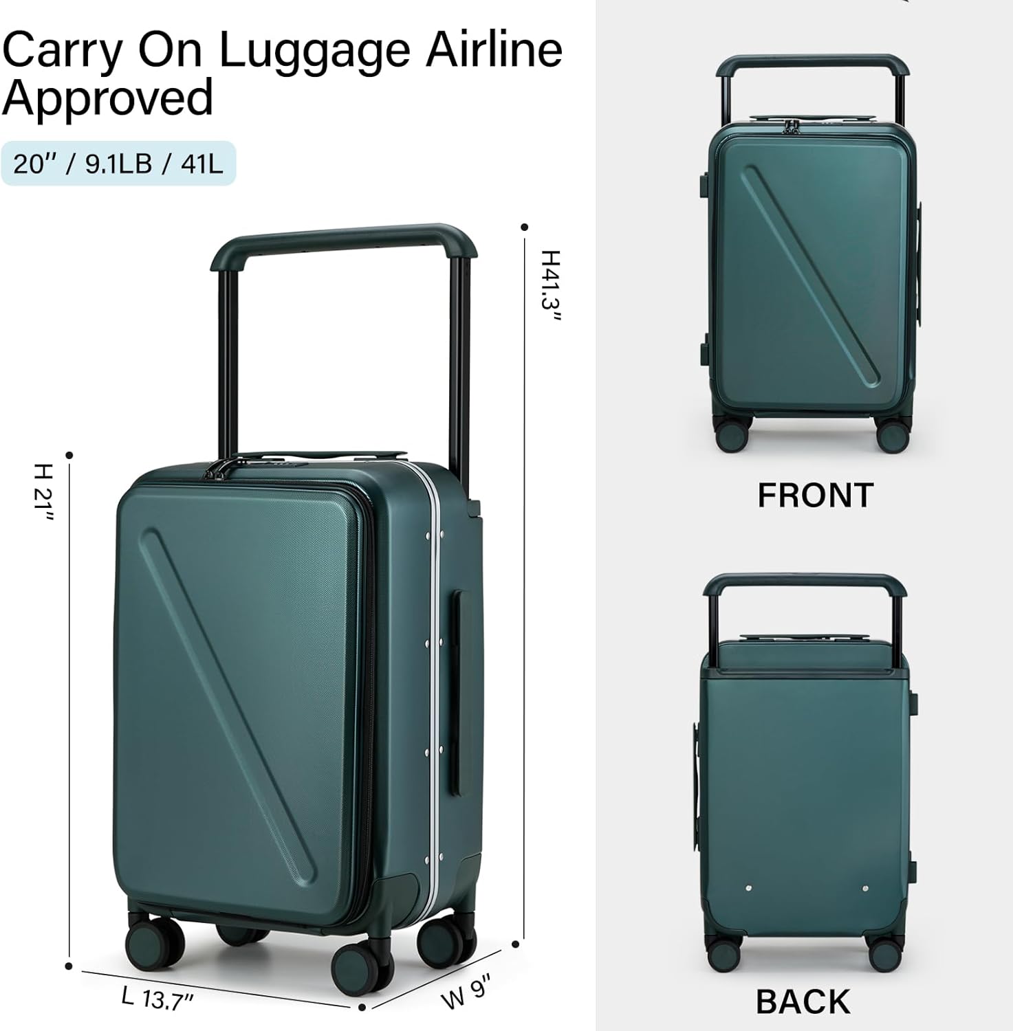 MILADA Hard Shell Suitcases Airline Approved Carry On Luggage 22x14x9 TSA Approved Suite Case with Wheels Travel Luggage Wide Handle 20 Inch Suitcase for Women Man,Blackish Green - Image 3