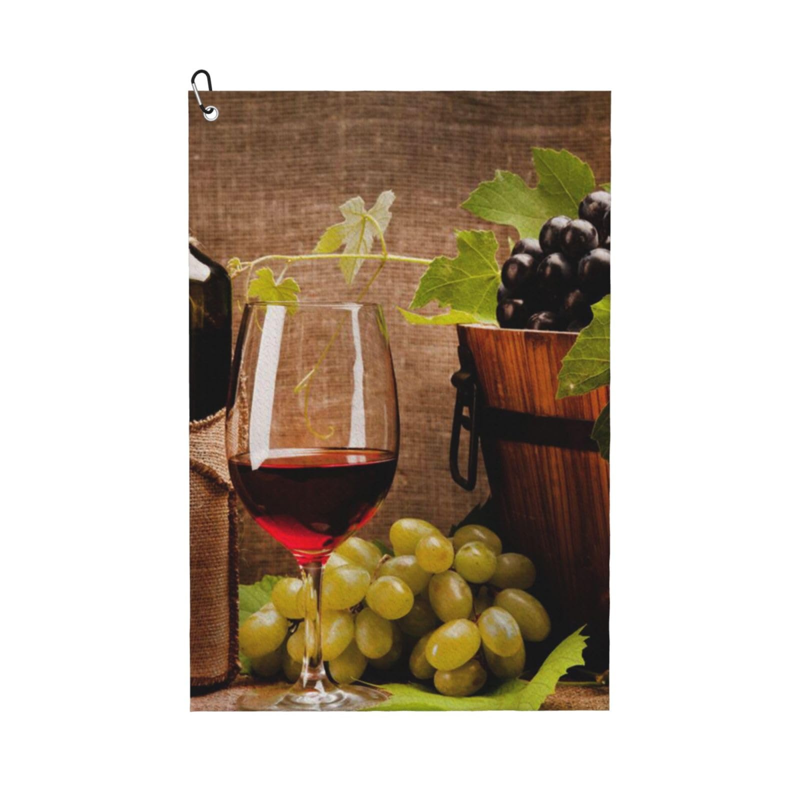 Hnnkloy Glasses Of Wine With Wine Bottle And Grapes, 16x24 in Portable Waffle Golf Towels with Carabiner Clip for Golf Bag