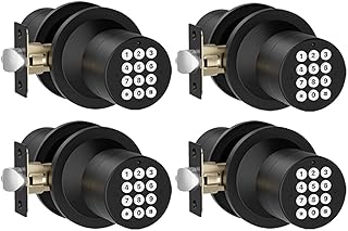 HIDALIFE Door Knob with Keypad, Door Knob with Lock, Keyless Entry Door Lock with Code for Front Door Garage Home Apartment, Matte Black 4Pack