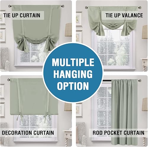 Miniatura 3 de H.VERSAILTEX Cortinas 100% opacas con amarre, cortina verde salvia para dormitorio, privacidad corta, globo de baño, cortina con bolsillo para