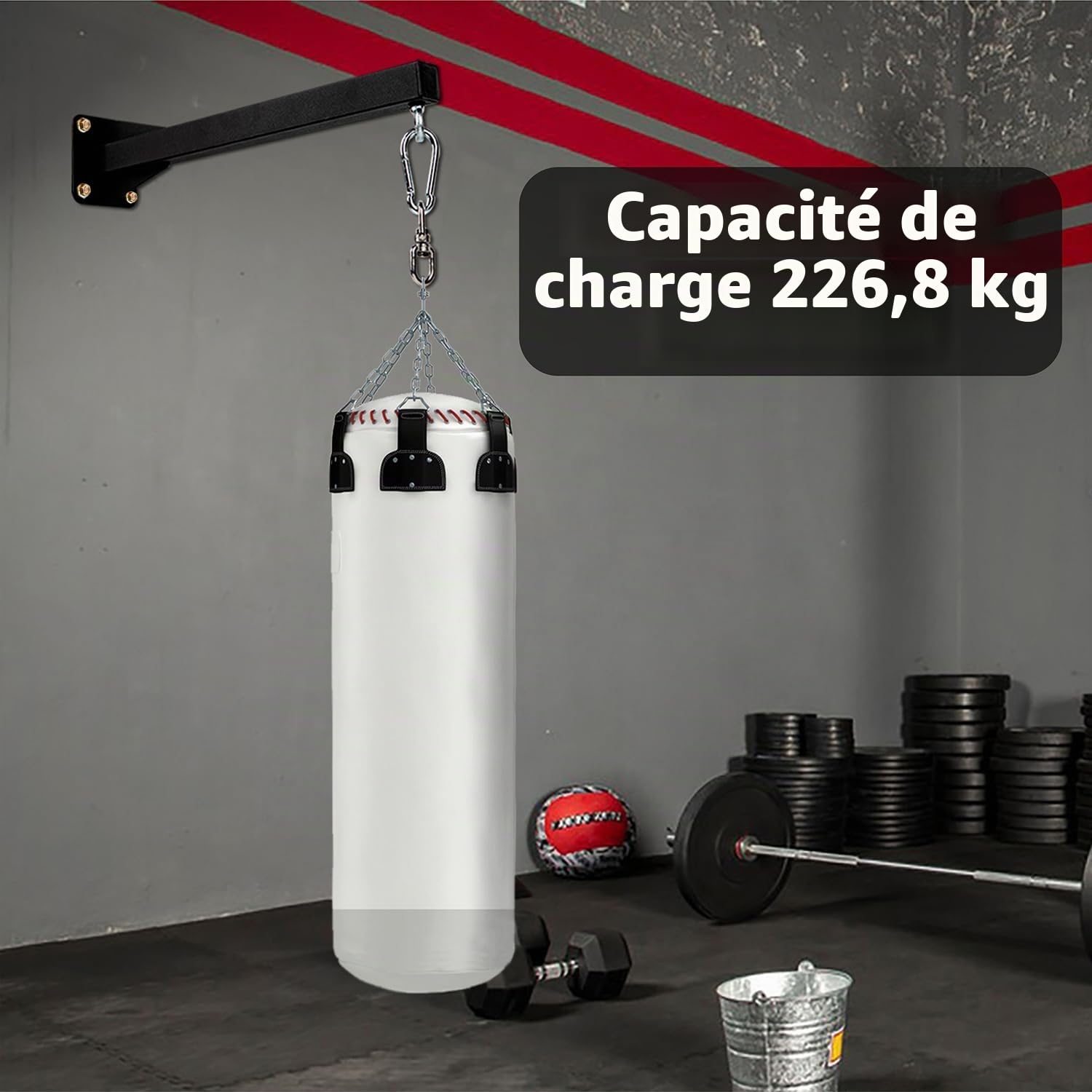 Support mural lourd pour sac de frappe - Support robuste pour sac de boxe à domicile, gym, fitness, MMA, matériel de montage inclus, crochet pivotant à 360° - Noir mat