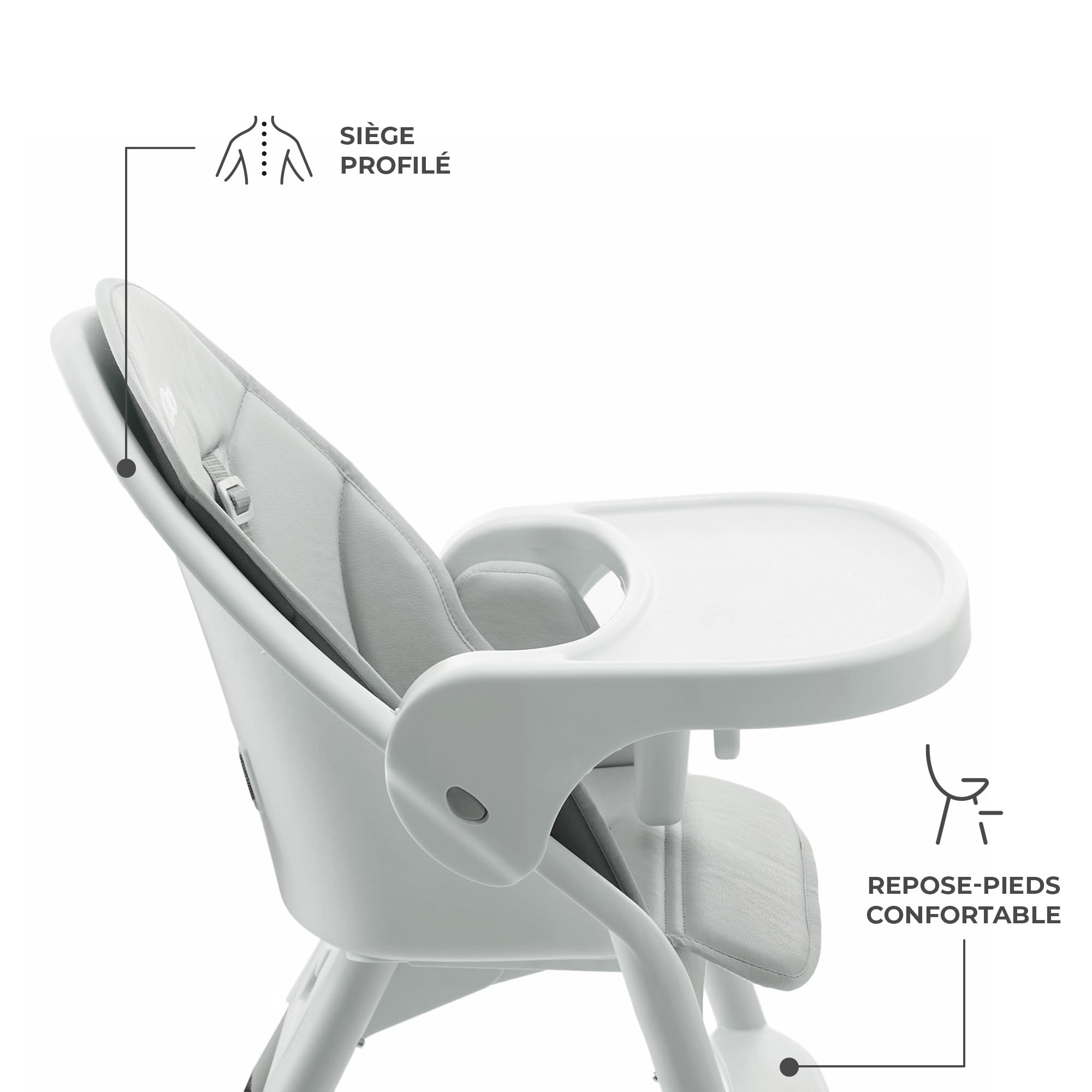 Kinderkraft DINNLY Chaise Haute Bébé Évolutive Réglable avec Plateau Gris Clair 20kg
