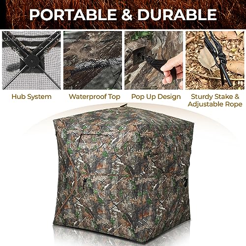 Hunting Blind 270/360 Degree See Through Ground Blind - 2-3 & 3-4 Person Pop Up Deer Blind for Hunting with Carrying Bag - 300D Reinforced Portable Durable Blind for Turkey and Deer