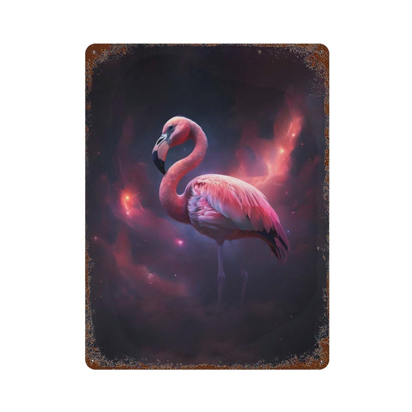 Garage Style Space Flamingo Vintage Rust Metal Sign 15.7"x11.8", Retro Wall Decor for Bar And Workshop