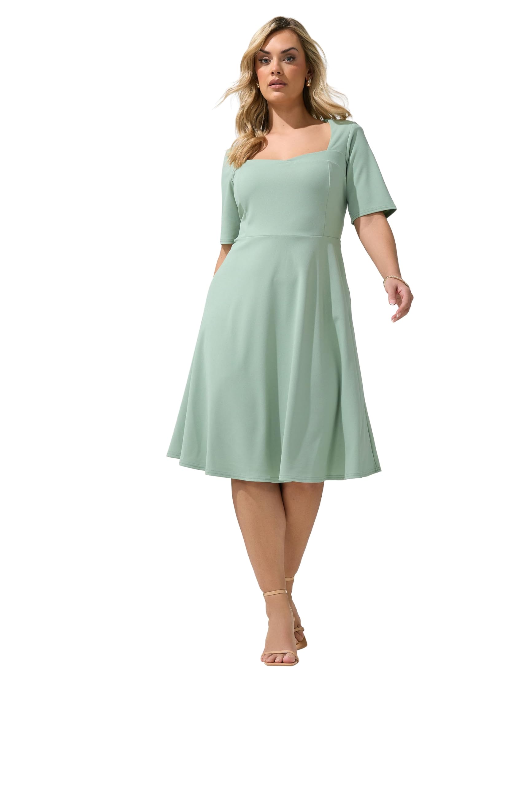 Yours Women's Panel Skater Dress in Light Green | Size: 24