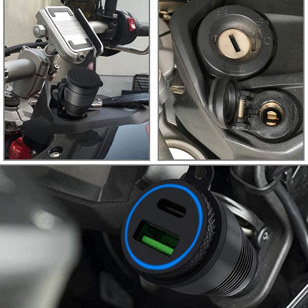 5X Motorrad DIN Stecker Wasserdichtes Ladegerät EIN QC3.0 USB Ladegerät & Typ C 30W Netzteil Adapter Buchse