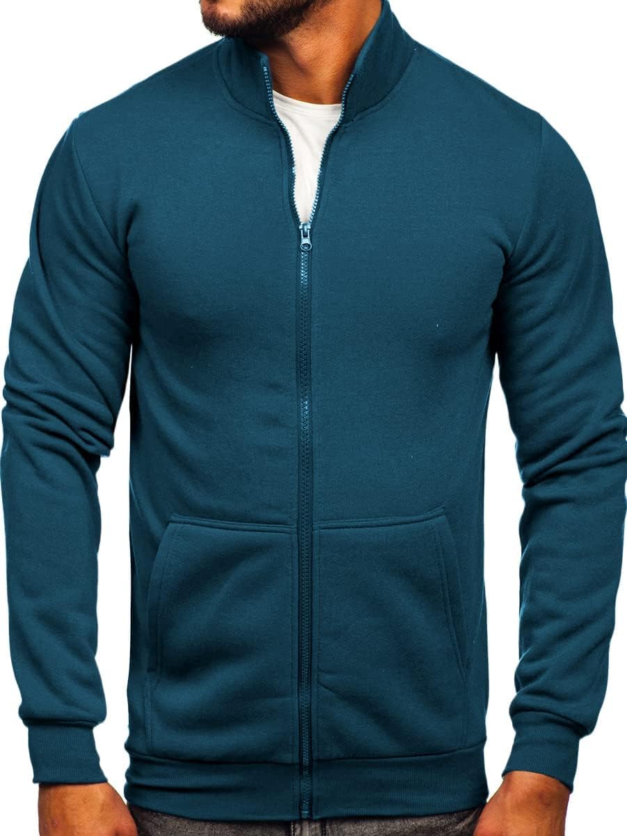 Shanfetl Men's Full Zip Up Active Track Jacket Zipper Mock Neck Sweatshirts Casual Long Sleeve Top with Pocket - Image 2