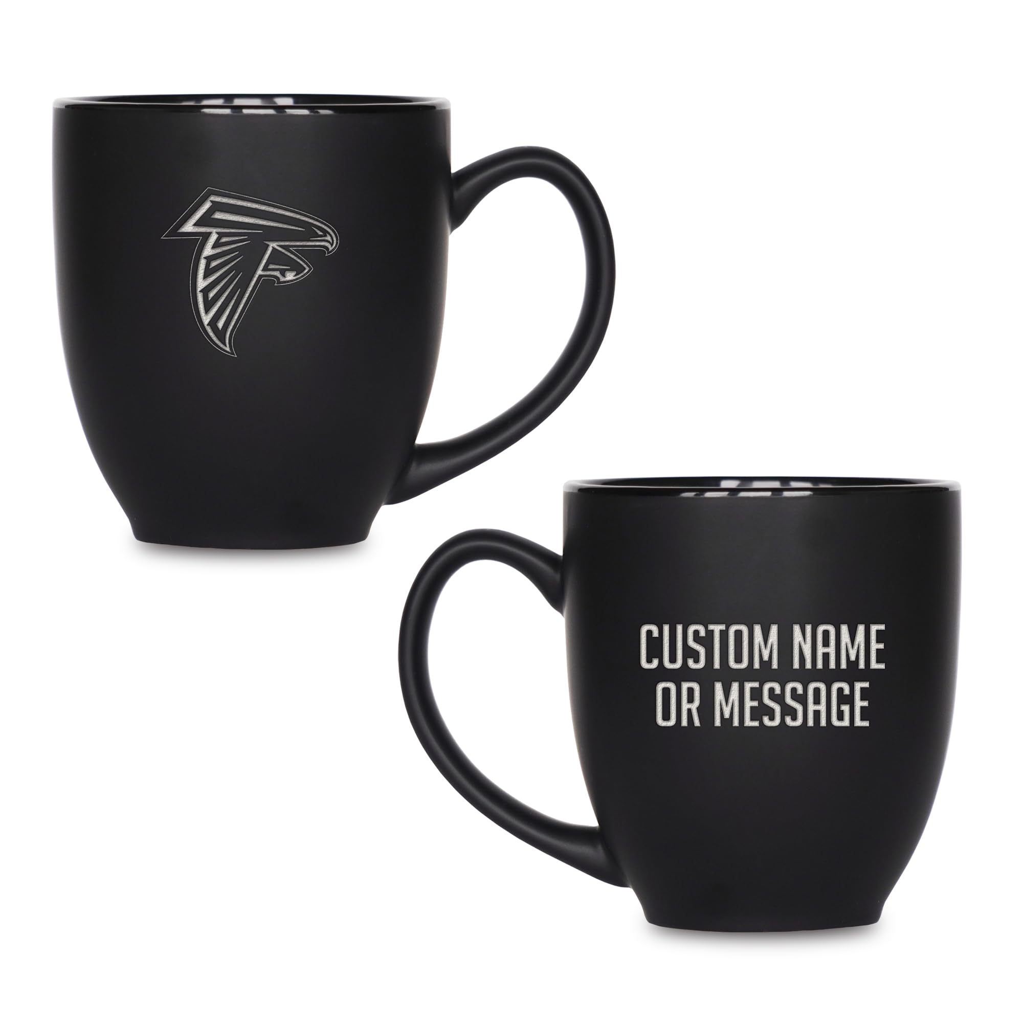 Rico Industries NFL Football 15oz Personalized Laser Engraved Matte Black Ceramic Bistro Mug - For Hot or Cold Drinks