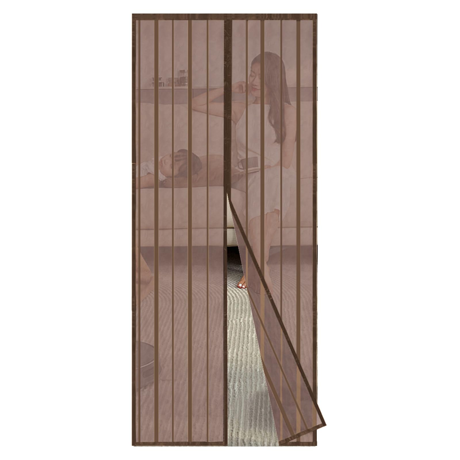 Sekey Magnet Fliegengitter Balkontür ohne Bohren, Türvorhang Fliegenschutz Schiebetür, Insektenschutz Vorhang Tür durch leichte Montage 90x210cm, Braun