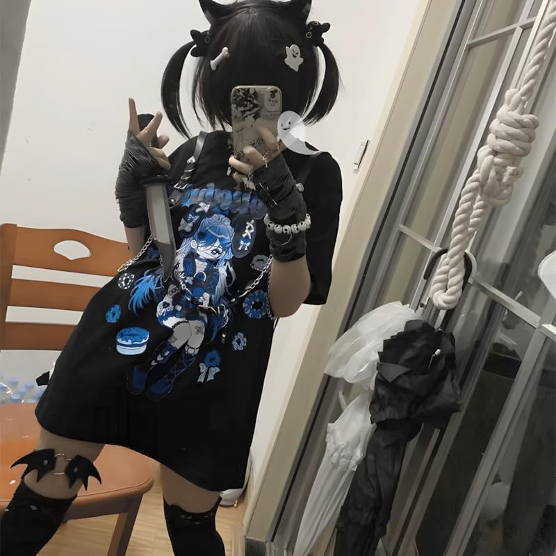 Image of Harajuku Kawaii Crewneck Cartoon Anime Doughnut Girl Print T-Shirt | Cutecore, Vintage Casual Style, Streetwear, Athleisure, Cotton Materials, Loose Fit, Short Sleeve, For Women Daily Wear