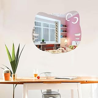 Tumecos Acrylic Mirror Unbreakable Mirror Mirror Sticker Soft Mirror Adhesive Wall Cute Sticker Easy to Apply DIY Decorative Mirror 3D Acrylic Wall Decor for Home Room Decoration- Cat Shape