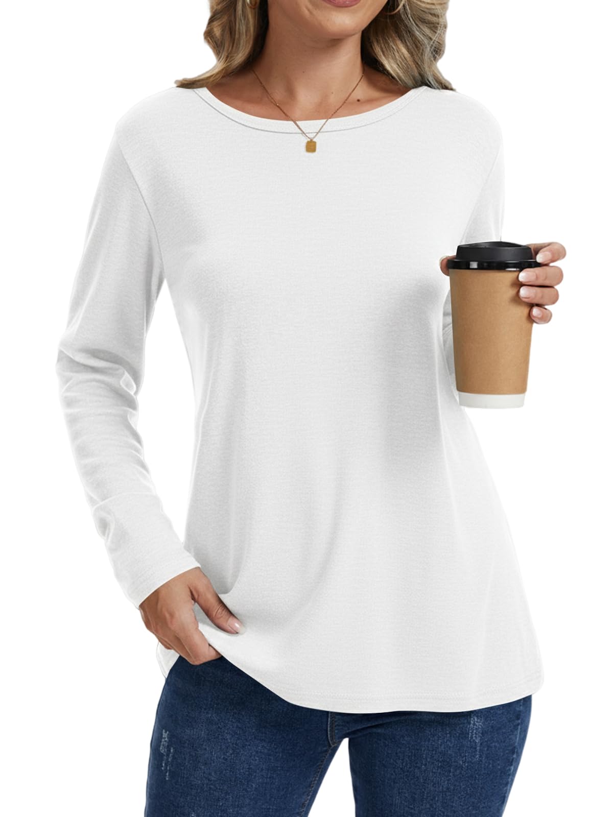 Cuptacc Langarmshirt Damen Locker T-Shirts Für Damen Herbst Oberteile Basic Longsleeve Rundhals Langarm Tops