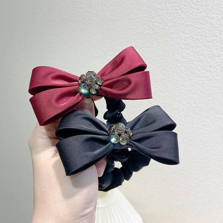 Satin Retro Large Intestine Hair Drill Ball Water Tie Rope Ponytail Leather Band image 4