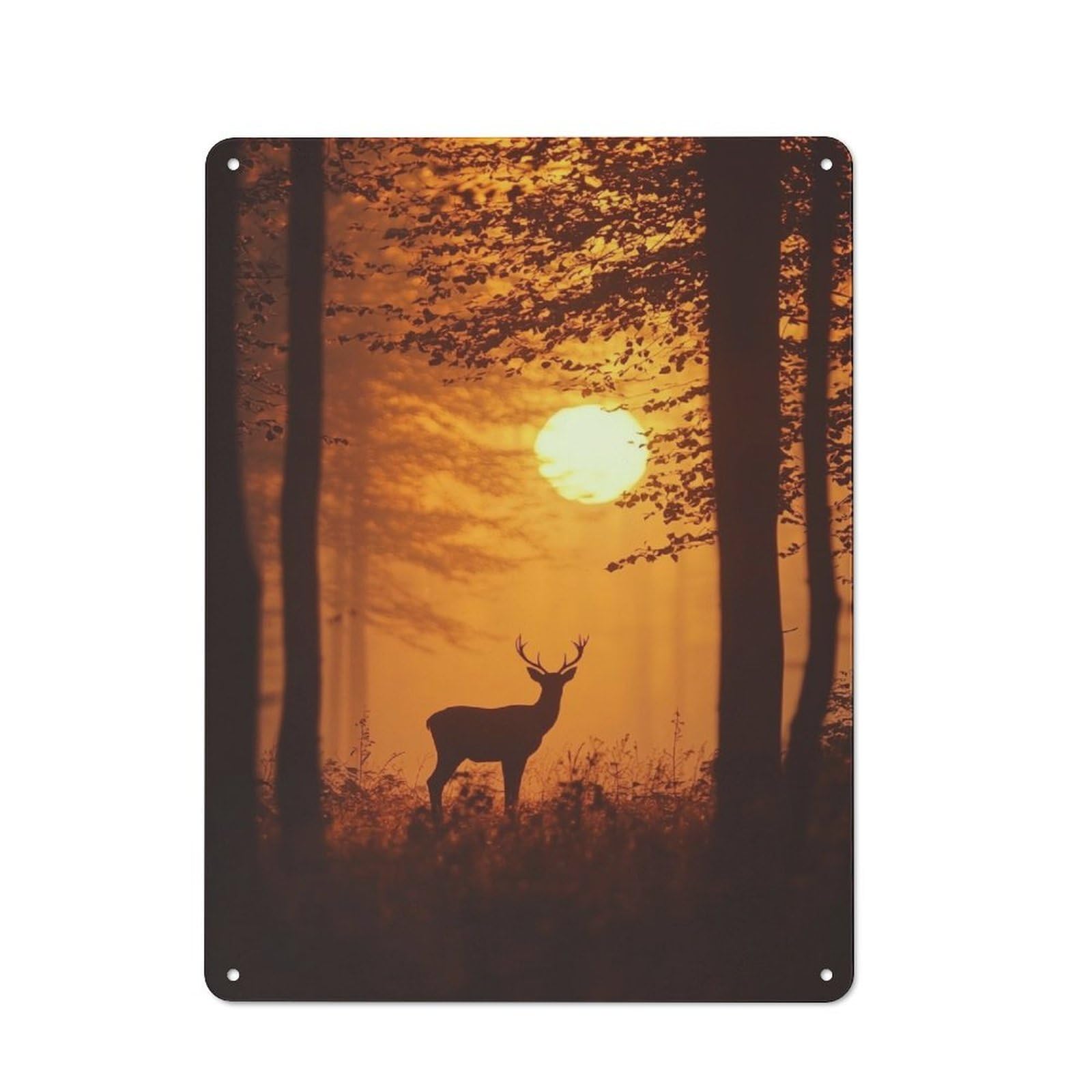 Junmoney Deer Silhouette At Sunset Vintage Metal Gift Sign 40X30cm, Novelty Wall Art For Hallway, Home Bar, Garage Or Study