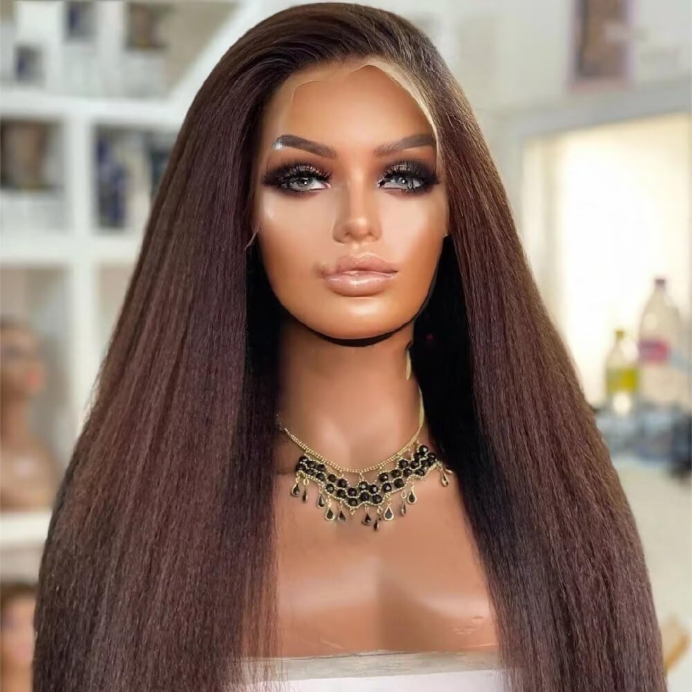 Amazon.com : Chocolate Brown 180% Density Yaki Kinky Straight Hair