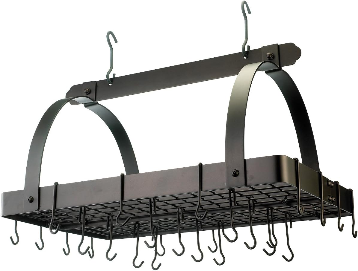 Old Dutch Rectangular Hanging Pot Rack with Grid & 24 Hooks, Oiled Bronze, 30