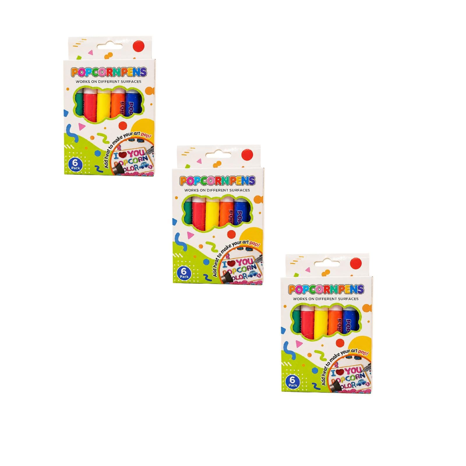 Magic Popcorn Pens 6 Colors Puffy Paint Drawing Markers (3PC, One Size)
