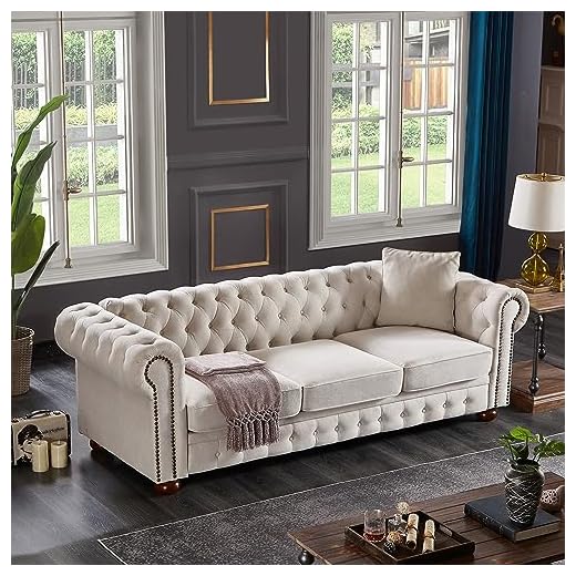 23+ Cozy English Cottage Living Room Ideas for a Warm Home Aesthetic 2 ERYE Clasic Chesterfield 3 Seaters Sofa Couch Luxury Roller Armrest,Special Soild Wood Legs, Linen Fabric Upholstered Button Tufted Sofa&Couch with Removable Cushions & Nailhead Decor