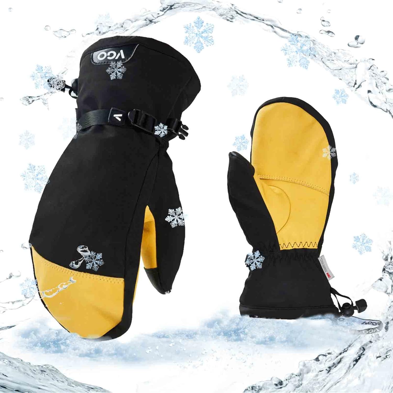 Vgo… -20℃/-4°F or Above Cow Leather Warm Ski Gloves for Men Women,3M Thinsulate Waterproof Gloves(CA2472FLWP)