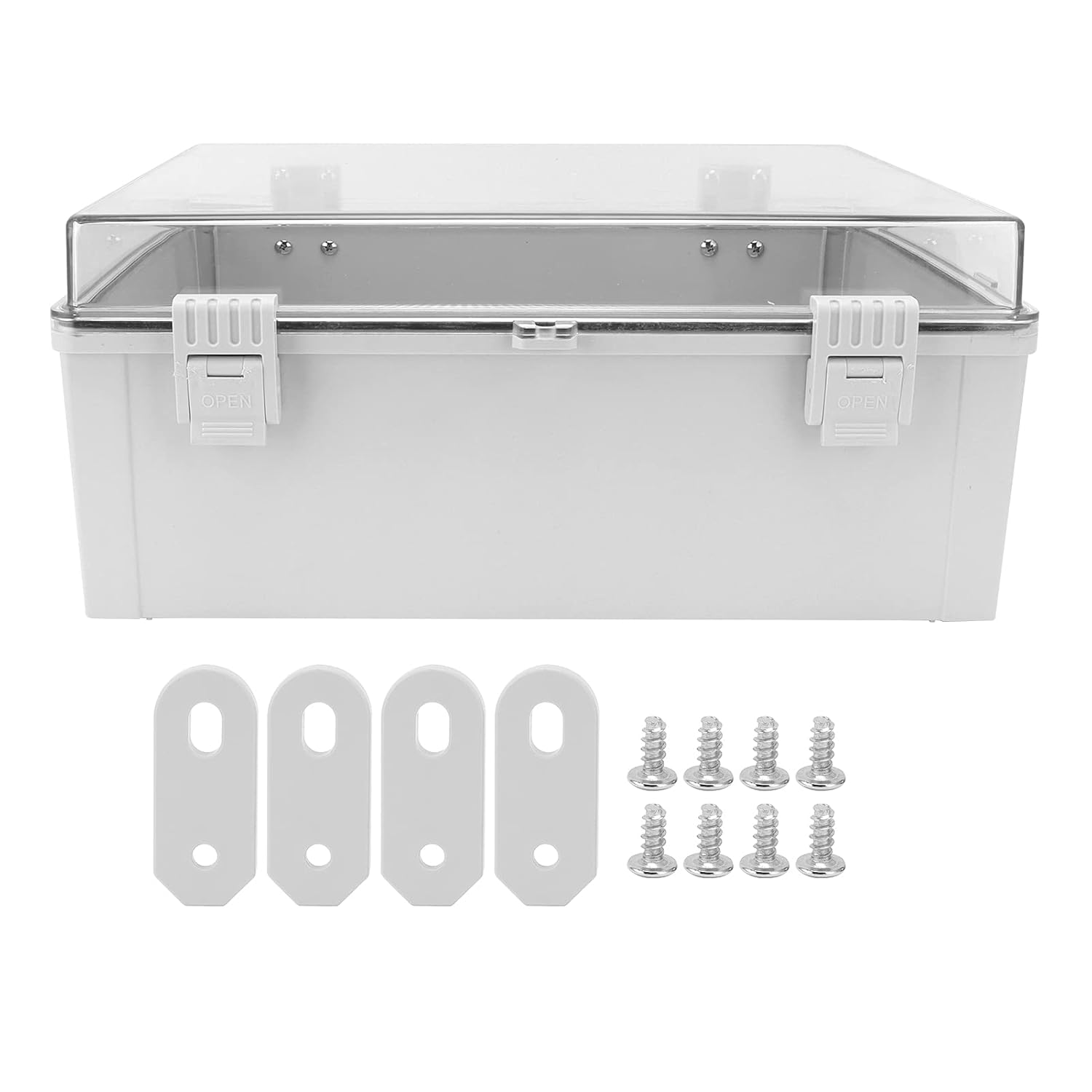 Junction Box, 15.7 x 11.8 x 6.7in ABS Plastic IP67 Weatherproof Electrical Enclosure Case with Transparent Cover and Buckle Wall Mounted Installation Electrical Box for Projects