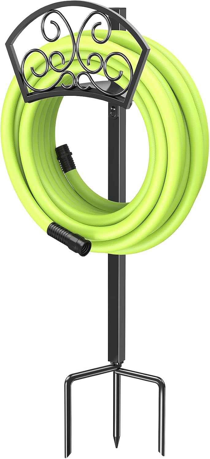 GOFORWILD Garden Hose Holder, Decorative Hose Butler Sturdy Water Hose Rack, Durable Wall Hose Hanger, Hose Reel, Holds 125-Feet of 5/8-Inch Hose, Made of Gauge Steel, Free-Standing Design, 7020