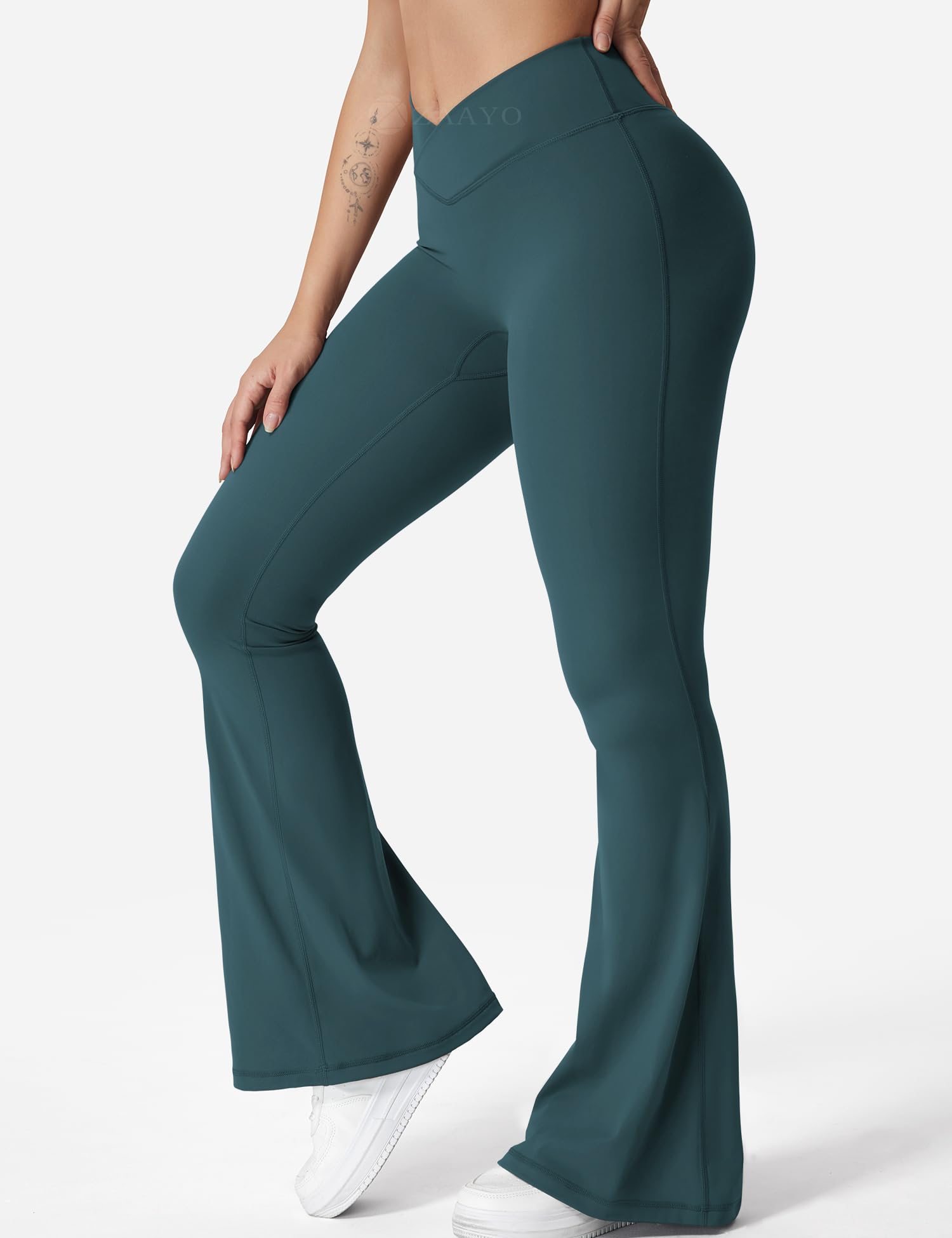 Zaayo - Leggings svasati da donna, con scollo a V, a vita incrociata, pantaloni per yoga e allenamento, pancia piatta