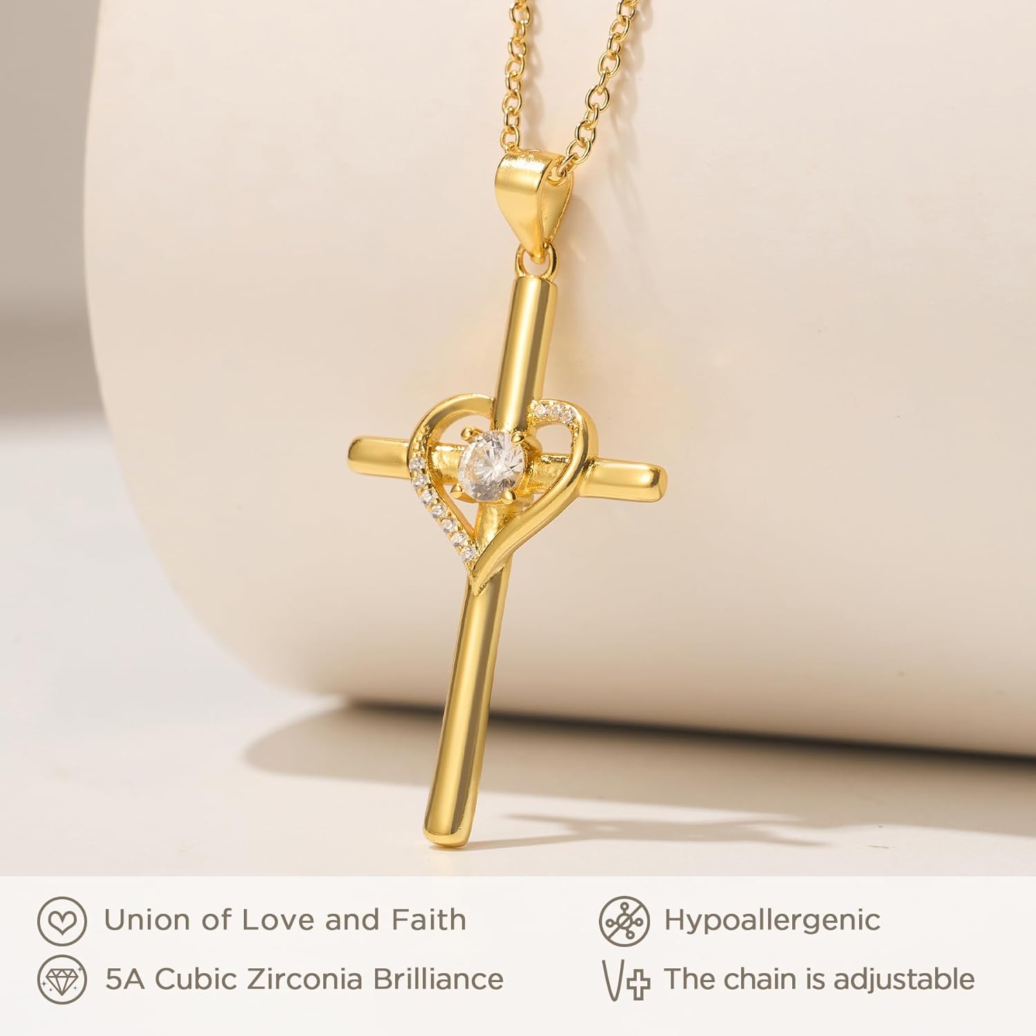 NORBU 925 Sterling Silver Cross Necklace for Women, Heart Cross Necklaces with 5A CZ Diamond, Womens' Religious Christian Jewelry Gift for Birthday Baptism Christmas - Image 2