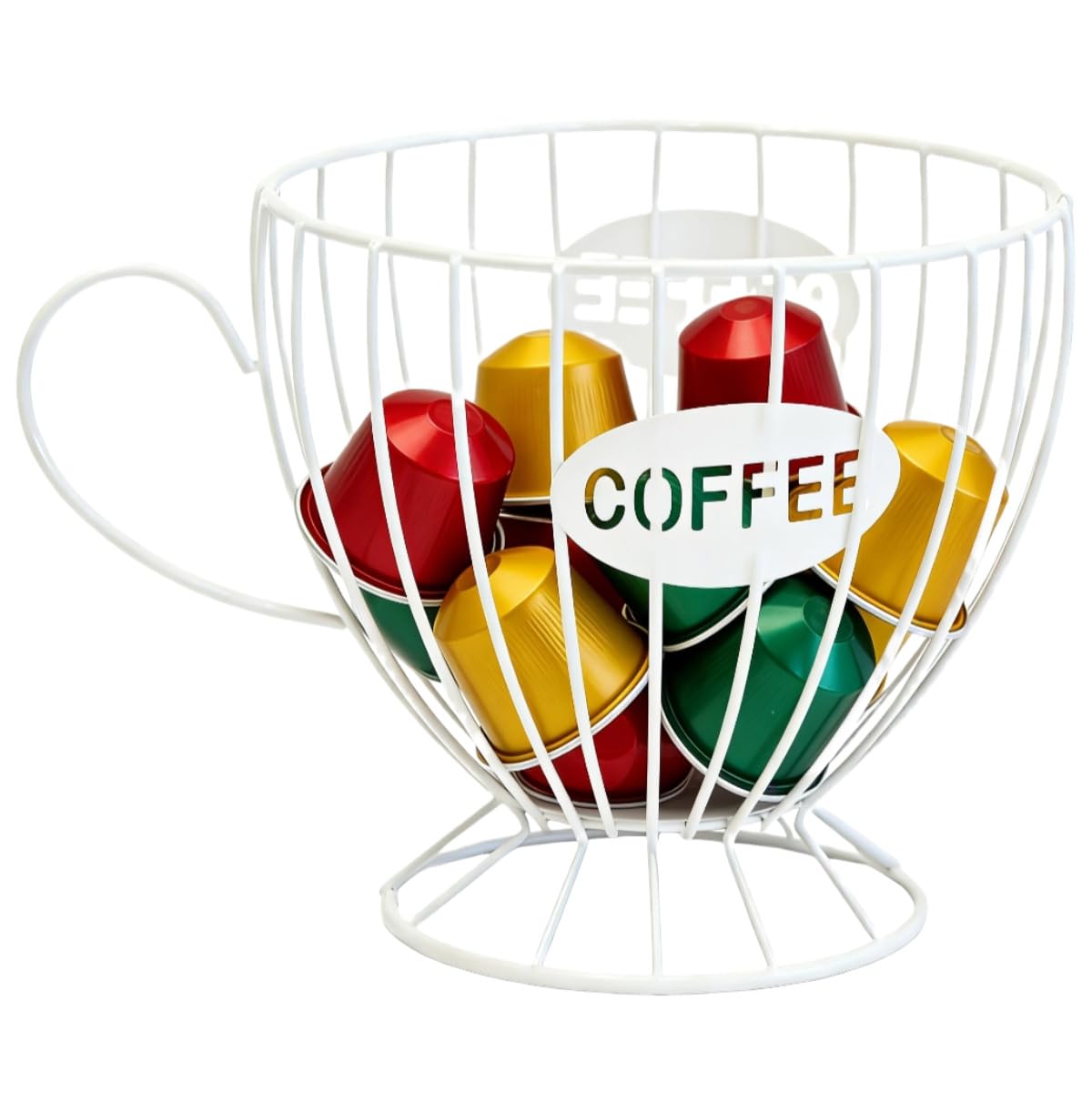 Muiltvoe 07 White Cup Metal Coffee Pod Holder Wire Coffee Pods Storage Basket Espresso Capsule Storage For Home Kitchen Cafe Hotel (Black Cup)