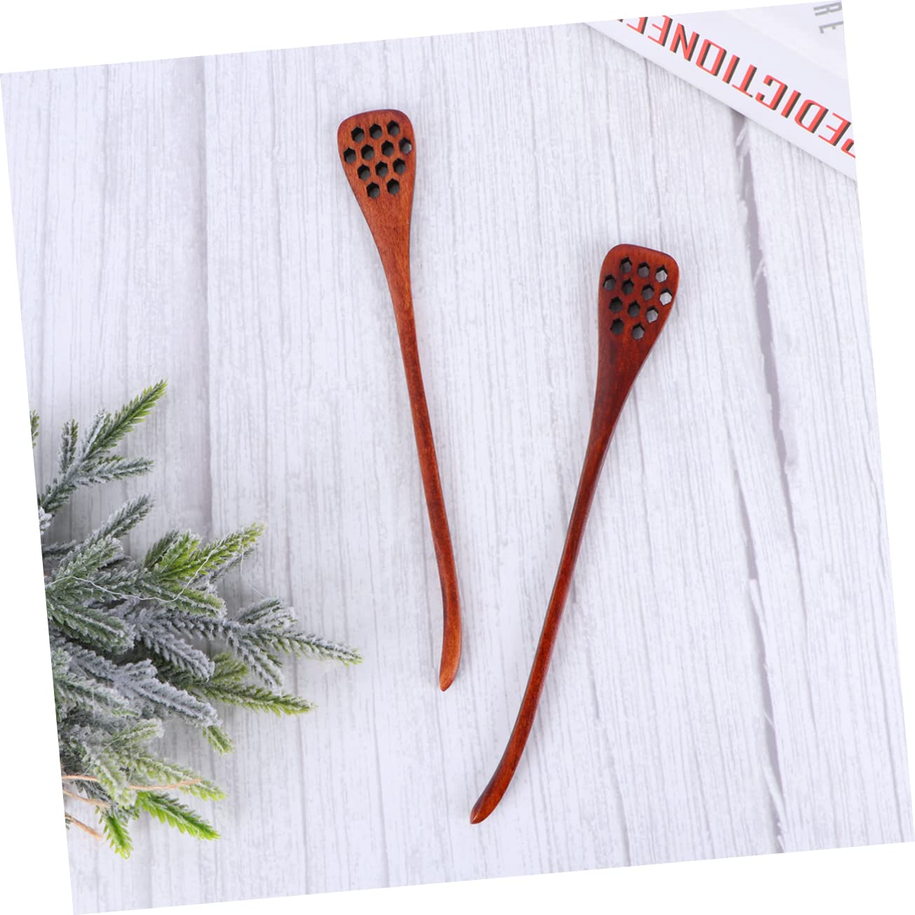 MAGICLULU 5pcs Wooden Honeycomb Design Mixing Spoons Kitchen Utensil Hollow Spoons for Honey Syrup Molasses