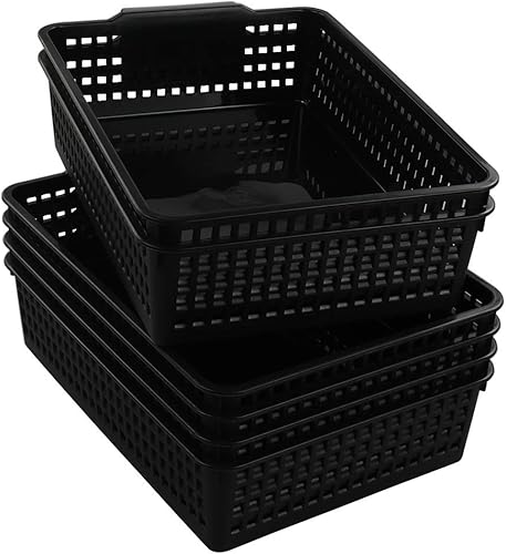 Miniatura 6 de Begale Paquete de 6 cestas de almacenamiento de escritorio para suministros de oficina, organizador de archivos, cartas y documentos, color negro