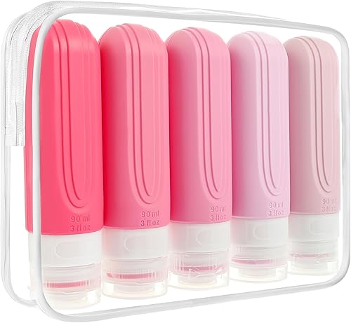 Botellas de viaje para artículos de tocador, paquete de 5 recipientes de tamaño de viaje aprobados por la TSA, 3 onzas, a prueba de fugas,
